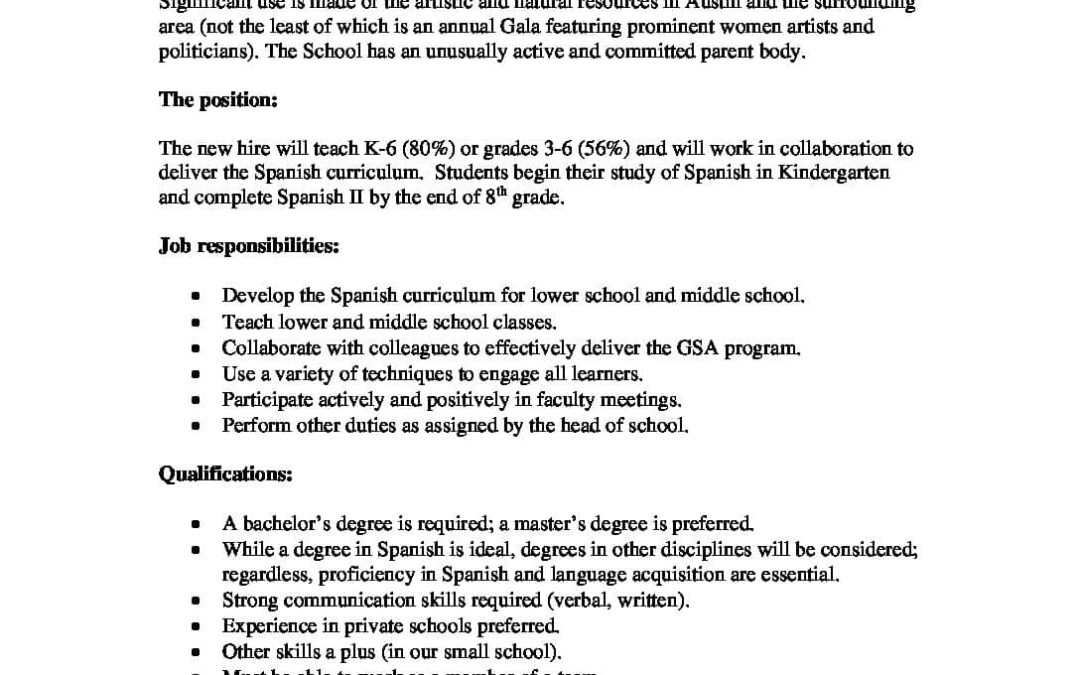 Part-time Spanish Teacher 2018