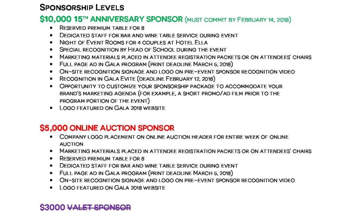 Sponsorship Levels